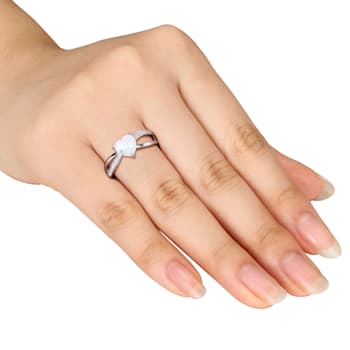 7/8 CT TGW Opal and Diamond Accent Heart Ring in Sterling Silver