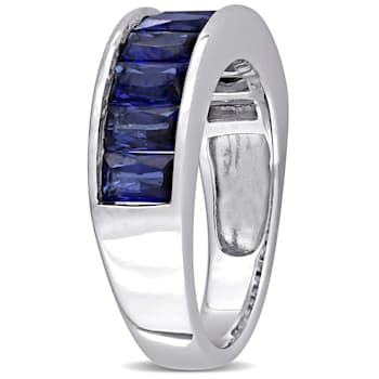 2 3/4 CT TGW Created Blue Sapphire Semi-Eternity Anniversary Band in
Sterling Silver