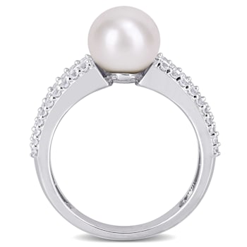 8-8.5MM Freshwater Cultured Pearl and 2 2/5 CT TGW Created White
Sapphire Ring in Sterling Silver
