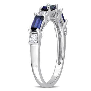 1 3/8 CT TGW Created Blue and White Sapphire Ring in Sterling Silver