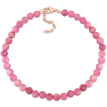 6 CT TGW Pink Tourmaline Beaded Bracelet with Rose Plated Sterling
Silver Clasp