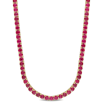 16 1/5 CT TGW Ruby Tennis Necklace in 14K Yellow Gold