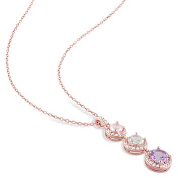 3 CT TGW Multi-Gemstones Drop Pendant with Chain in Rose Plated Sterling Silver