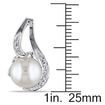 9-9.5 MM White Freshwater Cultured Pearl Earrings with Diamond Accent in
Sterling  Silver