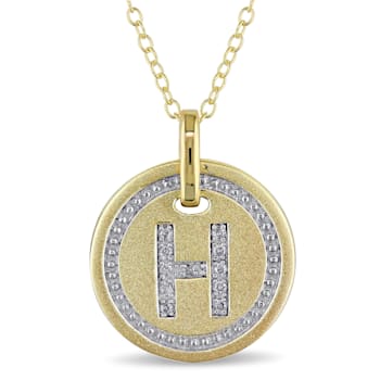 Diamond Accent H-Initial Circle Halo Pendant with Chain in 18K Yellow
Gold Over Sterling Silver