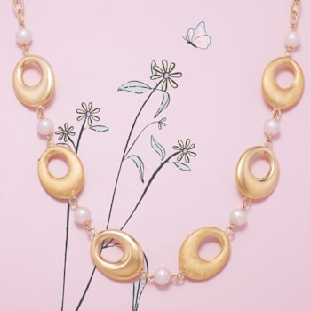 6-7 MM Freshwater Cultured Pearl Chain Necklace in 18K Yellow Gold Over
Sterling Silver