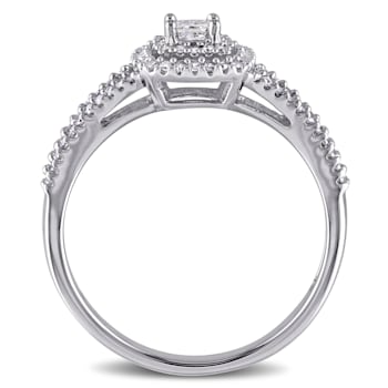 3/8 CT TW Princess Cut Diamond Double Halo Split Shank Engagement Ring
in Sterling Silver
