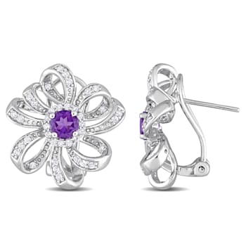 1 5/8 CT TGW African Amethyst and White Topaz Floral Earrings in
Sterling Silver