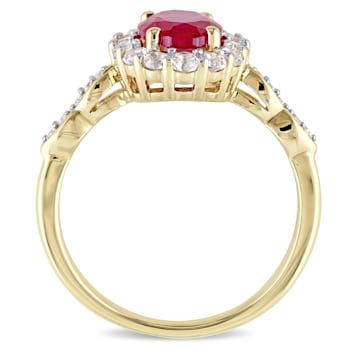 2 5/8 CT TGW Created Ruby, White Topaz and Diamond Accent Vintage Ring
in 14K Yellow Gold