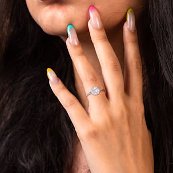 3/4 CT TGW Lab Grown Diamond Halo Engagement Ring in 14K White Gold