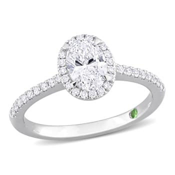 1 CT TGW Lab Grown Diamond with Tsavorite Accent Halo Engagement Ring in
14K White Gold