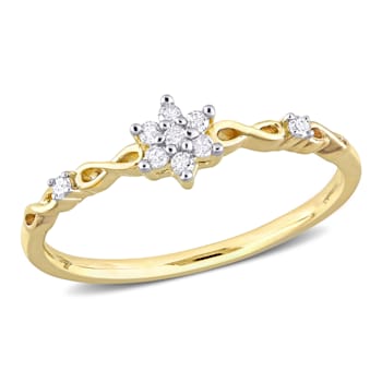 1/10ctw Diamond Floral Promise Ring in 18K Yellow Gold Over Sterling Silver