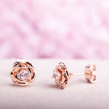 Created White Sapphire Flower Stud Earrings in Rose Plated Sterling Silver
