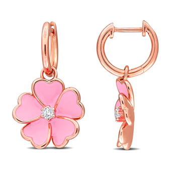 1/6 CT TGW White Topaz with Pink Enamel Flower Hoop Earrings in Rose
Plated Sterling Silver
