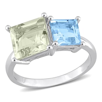 3 3/4 CT TGW Green Quartz and Sky Blue Topaz Ring in Sterling Silver