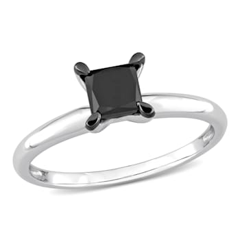 1 ct Black Diamond Solitaire Engagement Ring in 14K White Gold