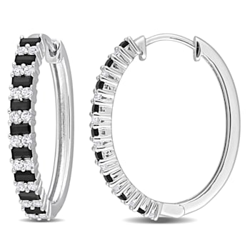2 1/2 CT TGW Black Spinel and Created White Sapphire Hoop Earrings in
Sterling Silver