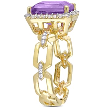 3 1/2 CT TGW  Multi-Gemstones and Diamond Accent Link Ring in Yellow
Plated Sterling Silver