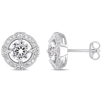 2-1/5ctw Created White Sapphire and 1/6ctw Diamond Halo Stud Earrings in
Sterling Silver
