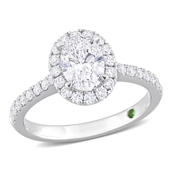 1 1/2 CT TGW Lab Grown Diamond with Tsavorite Accent Halo Engagement
Ring in 14K White Gold