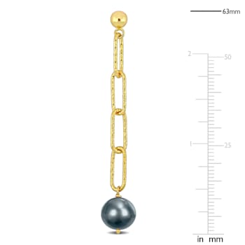 9-10 MM Grey Freshwater Cultured Pearl Oval Link Earrings in Yellow
Plated Sterling Silver
