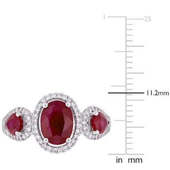 2 1/6 CT TGW Ruby and 1/3 CT TW Diamond Three Stone Ring in 14K White Gold