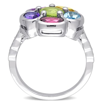 3 3/8 CT TGW Multi Gemstones and Diamond Accent Floral Ring in Sterling Silver