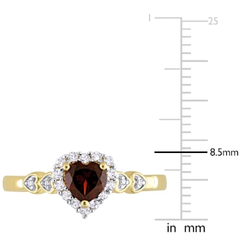5/8 CTW Garnet and Diamond Accent Promise Ring in Yellow Plated Sterling Silver