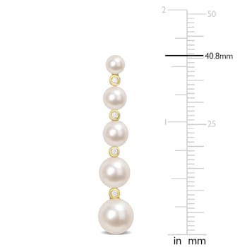 Cultured Pearl and 1/4 CT TGW White Topaz Earrings in 14K Yellow Gold
Over Sterling Silver