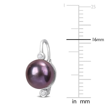 8-8.5MM Black Freshwater Cultured Pearl and Diamond Accent Leverback
Earrings in Sterling Silver