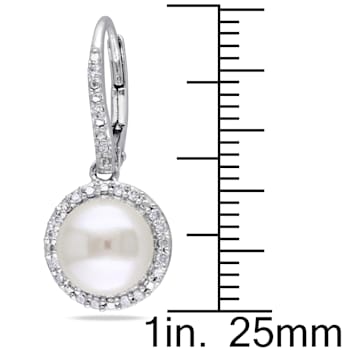 8-8.5 MM Freshwater Cultured Pearl and 1/5 CT TW Diamond Halo Drop
Earrings in Sterling Silver