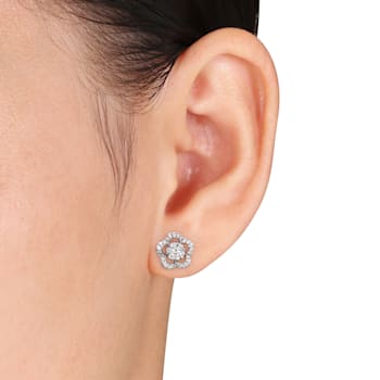 1/2 CT TW Diamond Floral Earrings in 14k White Gold