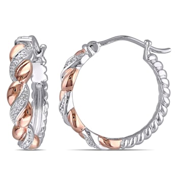 Diamond Accent Twist Hoop Earrings in 2-Tone Rose Gold and White
Sterling Silver