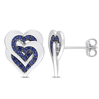 1/2 CT TGW Blue Sapphire Interlocking Hearts Stud Earrings in Sterling Silver
