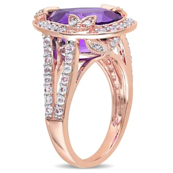 5 7/8 CT TGW Multi-Gemstones and Diamond Accent Halo Shank Ring in Rose
Gold Plated Sterling Silver