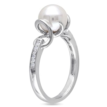 8-8.5MM Freshwater Cultured Pearl and Diamond Twist Ring in Sterling Silver