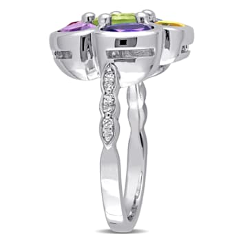 3 3/8 CT TGW Multi Gemstones and Diamond Accent Floral Ring in Sterling Silver