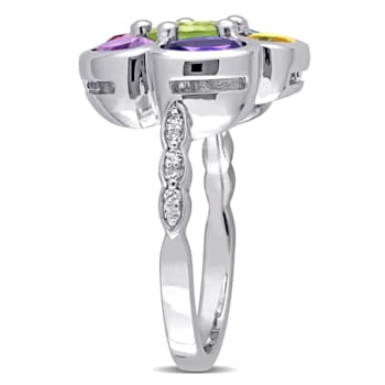 3 3/8 CT TGW Multi Gemstones and Diamond Accent Floral Ring in Sterling Silver