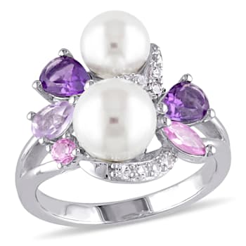 6.5-8MM Freshwater Cultured Pearl & 1 3/8 CT TGW Multi Gem Ring in
Sterling Silver