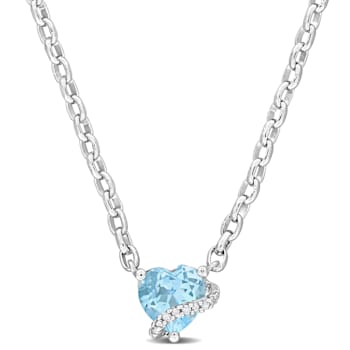 1 CT TGW Sky Blue Topaz and Diamond Accent Heart Swirl Necklace in
Sterling Silver