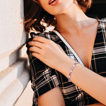 19 3/4 CT TGW Amethyst and Created White Sapphire Link Bracelet in
Sterling Silver