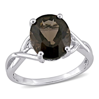3 3/4 CTW Smokey Quartz and Diamond Accent Ring in Sterling Silver