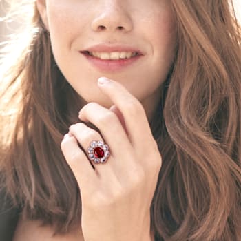 8 3/5 CT TGW Created Ruby and Created White Sapphire Floral Ring in 10K
Rose Gold