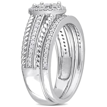 1/3 CT TW Diamond Oval Bridal Ring Set in Sterling Silver
