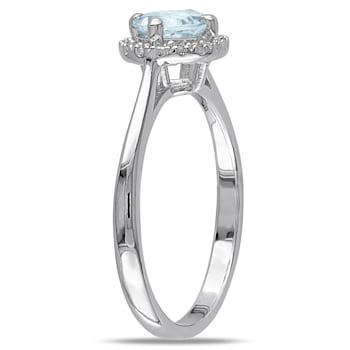 3/4 CT TGW Aquamarine and 1/10 CT TW Diamond Halo Ring in Sterling Silver