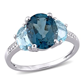 4 1/2 CT TGW London Blue and Sky Blue Topaz with Diamond Accent 3-Stone
Ring in Sterling Silver