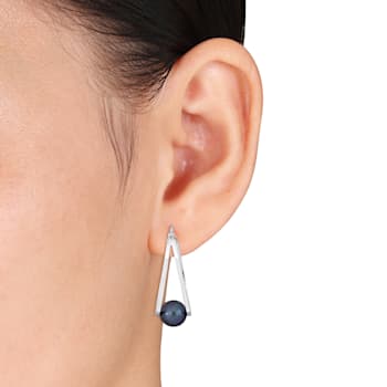 8-8.5 MM Black Freshwater Cultured Pearl Earrings in Sterling Silver