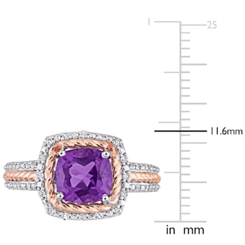 1 2/5 CT TGW Amethyst and 1/6 CT TDW Diamond Halo Ring in White and Rose
Plated Sterling Silver