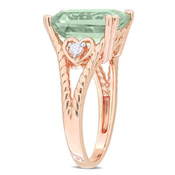 5 5/8 CT TGW Green Quartz and White Topaz Cocktail Ring in Rose Plated
Sterling Silver