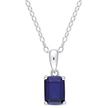 1 5/8 CT TGW Created Blue Sapphire Solitaire Pendant with Chain in
Sterling Silver